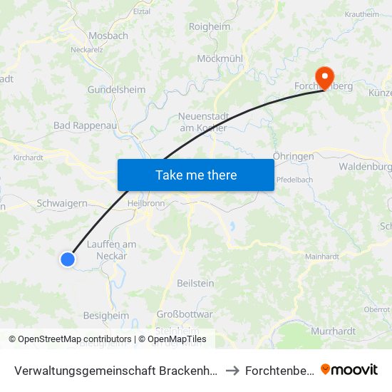 Verwaltungsgemeinschaft Brackenheim to Forchtenberg map