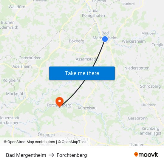 Bad Mergentheim to Forchtenberg map