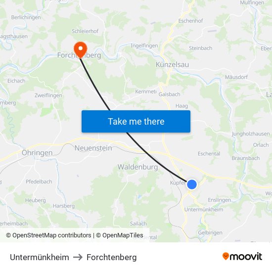Untermünkheim to Forchtenberg map