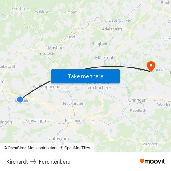 Kirchardt to Forchtenberg map