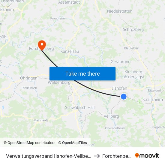 Verwaltungsverband Ilshofen-Vellberg to Forchtenberg map