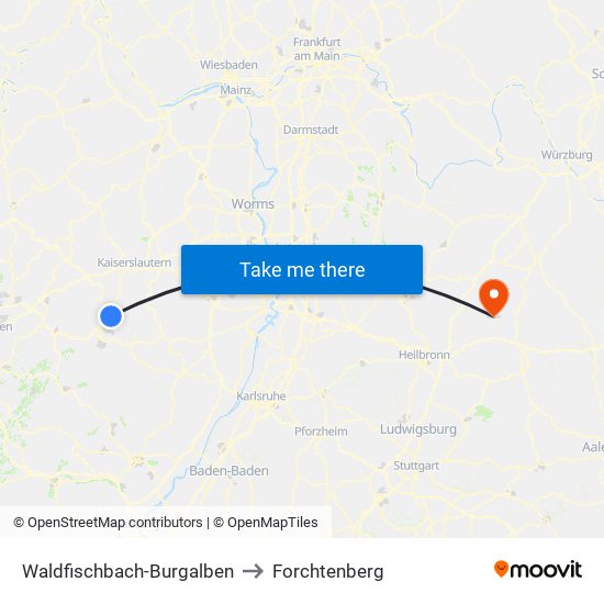 Waldfischbach-Burgalben to Forchtenberg map