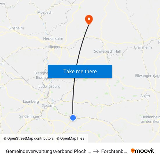 Gemeindeverwaltungsverband Plochingen to Forchtenberg map