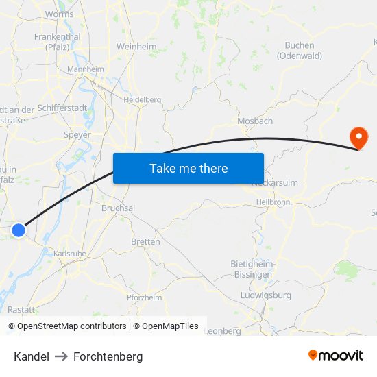 Kandel to Forchtenberg map