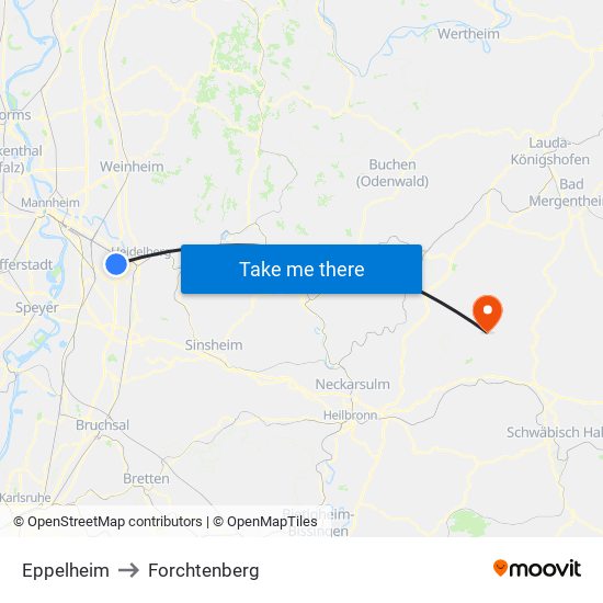 Eppelheim to Forchtenberg map