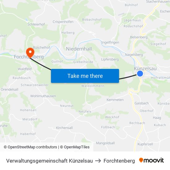 Verwaltungsgemeinschaft Künzelsau to Forchtenberg map