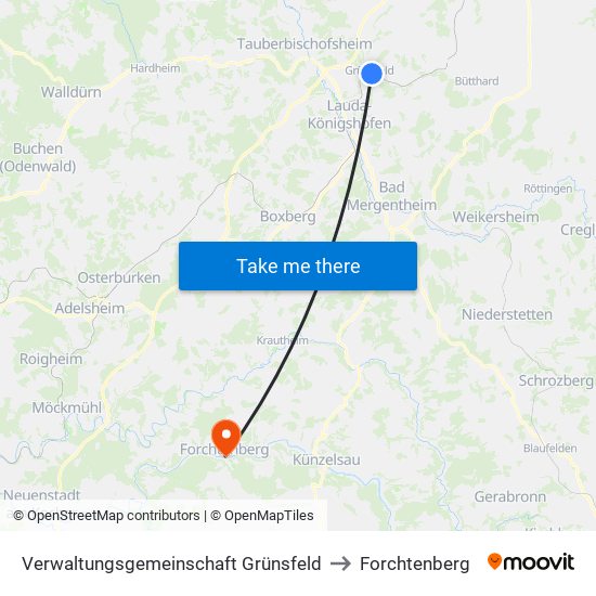 Verwaltungsgemeinschaft Grünsfeld to Forchtenberg map