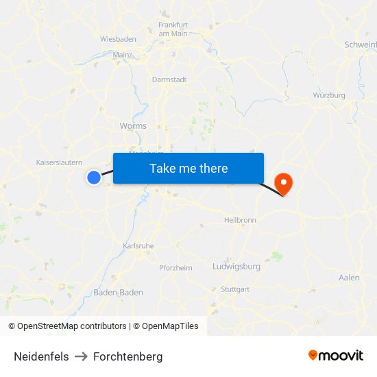 Neidenfels to Forchtenberg map