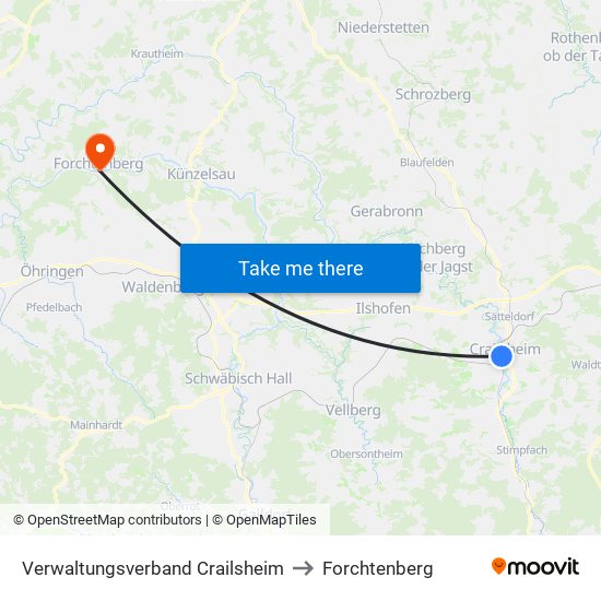 Verwaltungsverband Crailsheim to Forchtenberg map