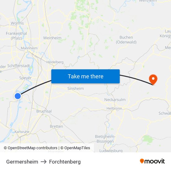 Germersheim to Forchtenberg map