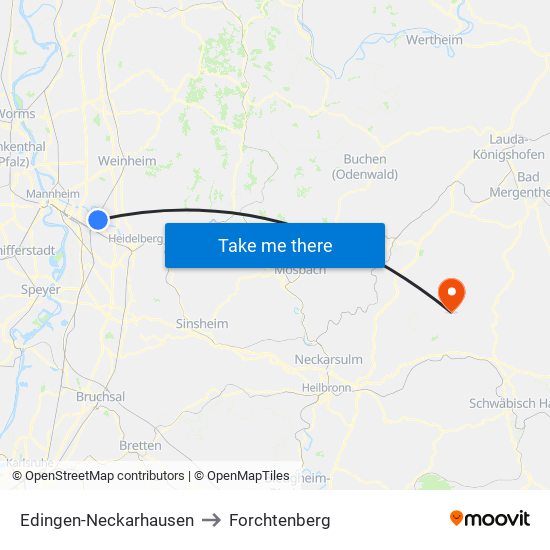 Edingen-Neckarhausen to Forchtenberg map