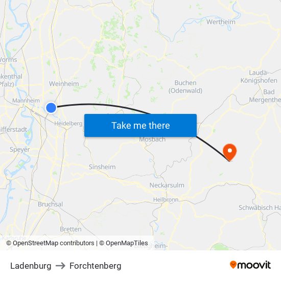 Ladenburg to Forchtenberg map