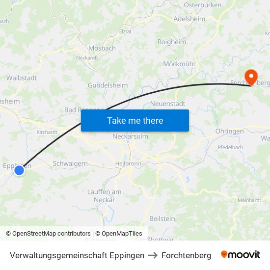 Verwaltungsgemeinschaft Eppingen to Forchtenberg map