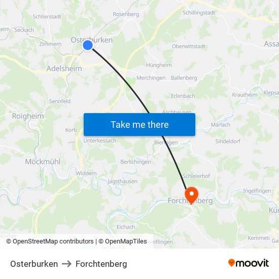 Osterburken to Forchtenberg map