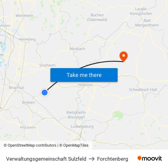 Verwaltungsgemeinschaft Sulzfeld to Forchtenberg map