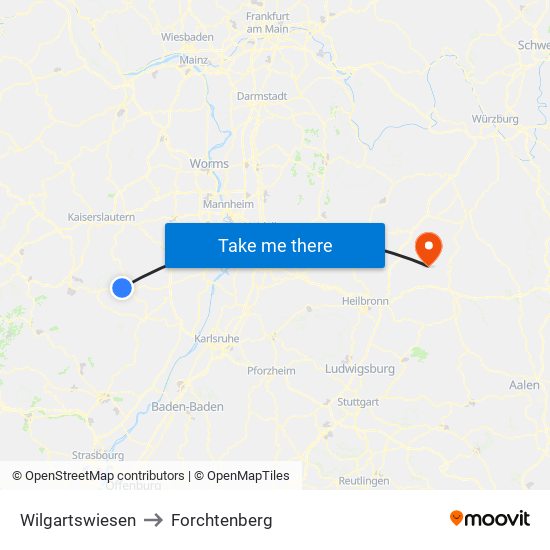 Wilgartswiesen to Forchtenberg map