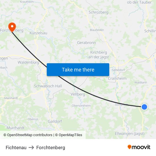 Fichtenau to Forchtenberg map