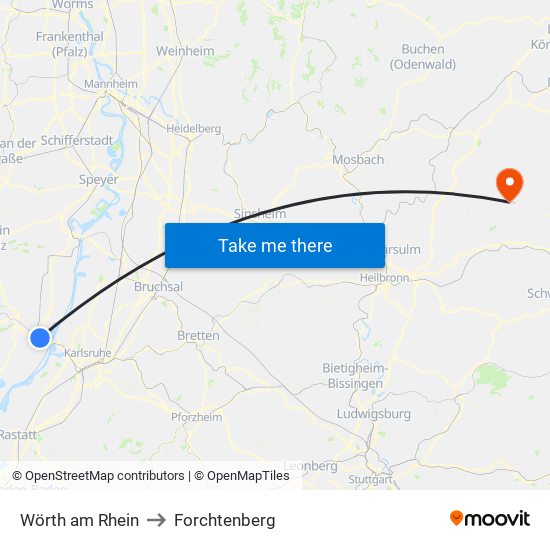 Wörth am Rhein to Forchtenberg map