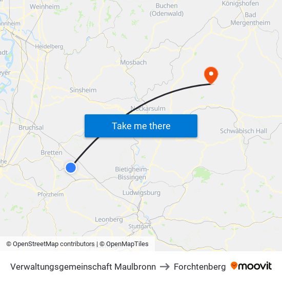 Verwaltungsgemeinschaft Maulbronn to Forchtenberg map