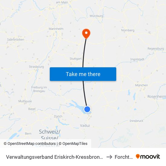 Verwaltungsverband Eriskirch-Kressbronn am Bodensee-Langenargen to Forchtenberg map