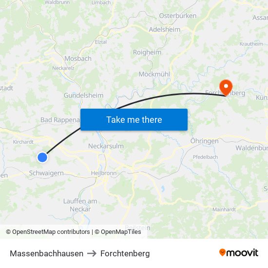 Massenbachhausen to Forchtenberg map