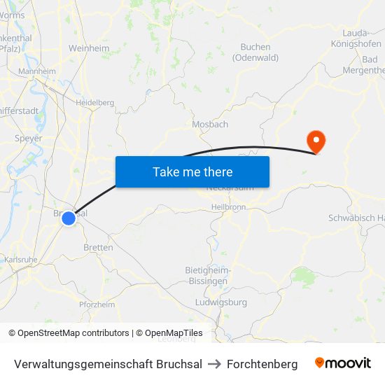 Verwaltungsgemeinschaft Bruchsal to Forchtenberg map