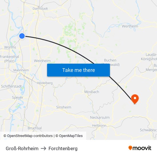 Groß-Rohrheim to Forchtenberg map