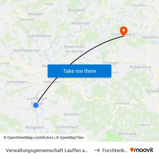 Verwaltungsgemeinschaft Lauffen am Neckar to Forchtenberg map