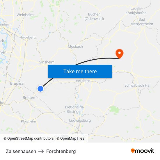 Zaisenhausen to Forchtenberg map