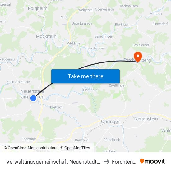 Verwaltungsgemeinschaft Neuenstadt am Kocher to Forchtenberg map