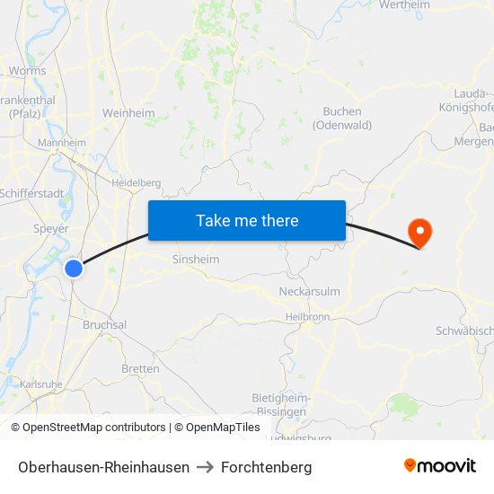 Oberhausen-Rheinhausen to Forchtenberg map