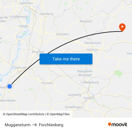Muggensturm to Forchtenberg map