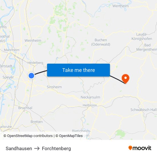 Sandhausen to Forchtenberg map