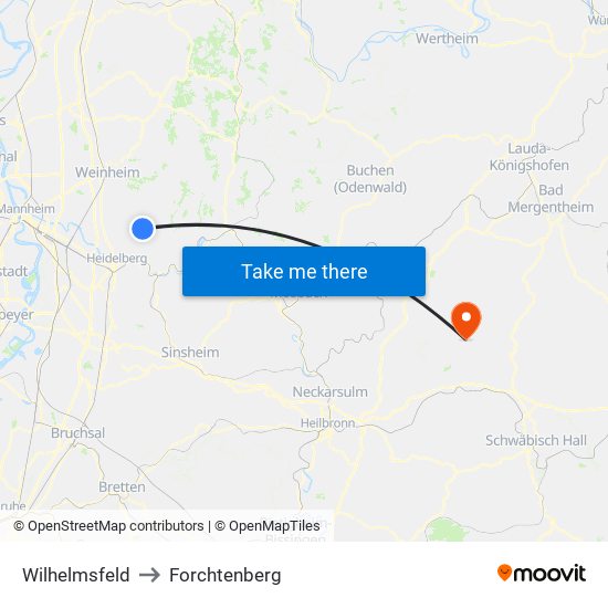 Wilhelmsfeld to Forchtenberg map