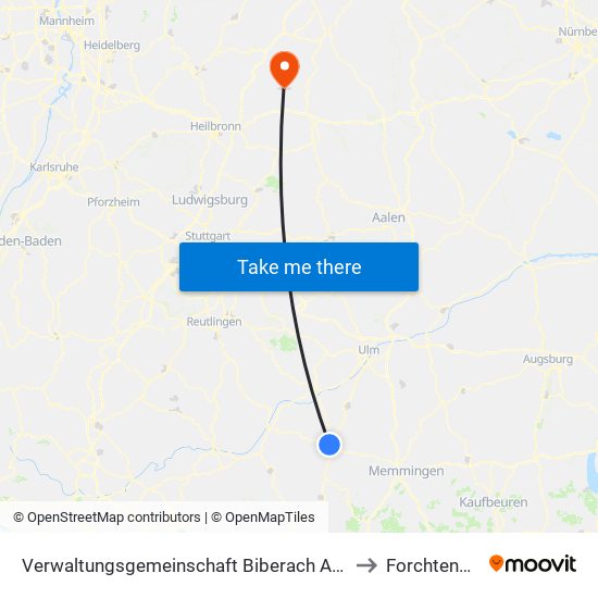 Verwaltungsgemeinschaft Biberach An Der Riß to Forchtenberg map