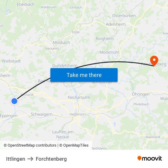 Ittlingen to Forchtenberg map