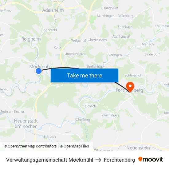 Verwaltungsgemeinschaft Möckmühl to Forchtenberg map