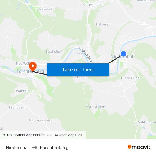 Niedernhall to Forchtenberg map