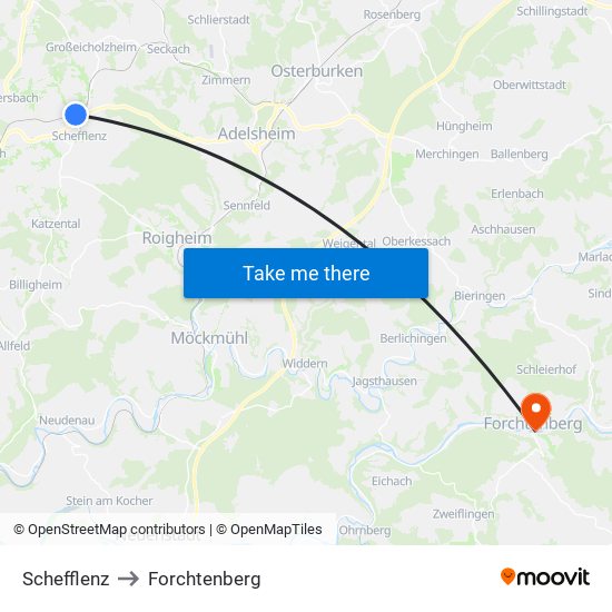 Schefflenz to Forchtenberg map