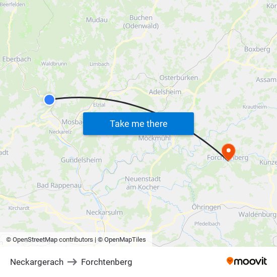 Neckargerach to Forchtenberg map