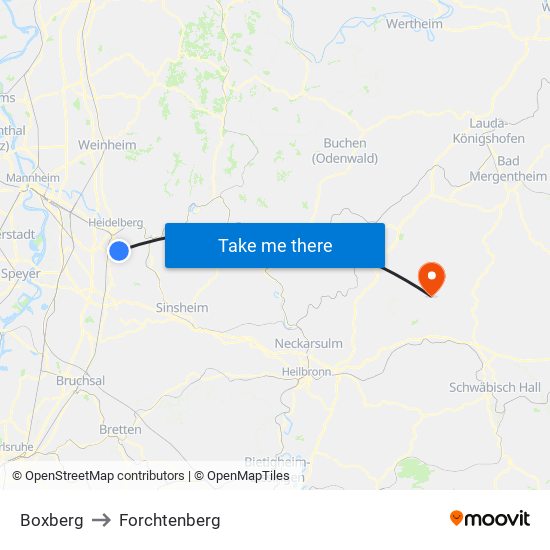 Boxberg to Forchtenberg map
