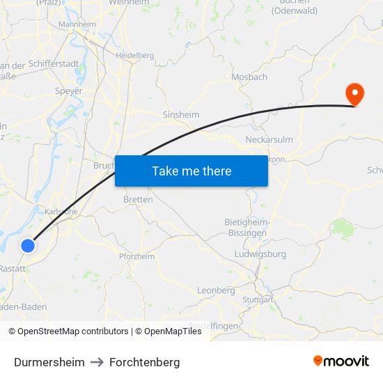 Durmersheim to Forchtenberg map