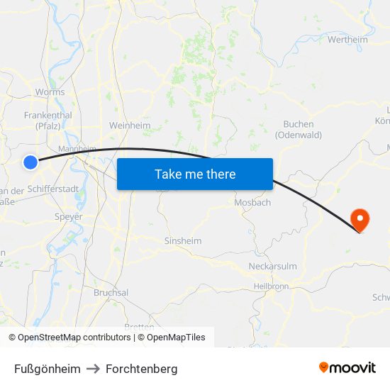 Fußgönheim to Forchtenberg map