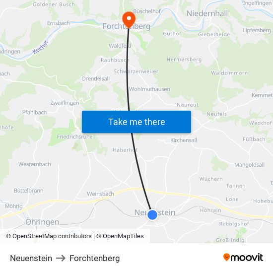 Neuenstein to Forchtenberg map
