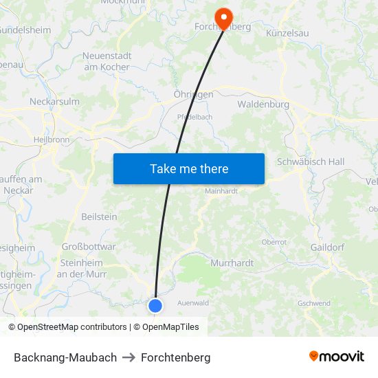 Backnang-Maubach to Forchtenberg map