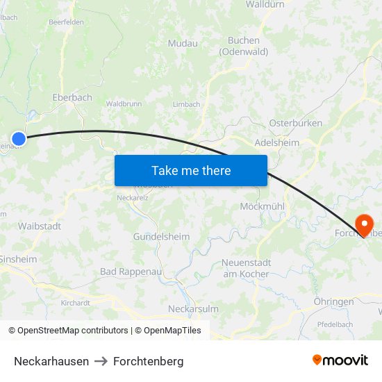 Neckarhausen to Forchtenberg map