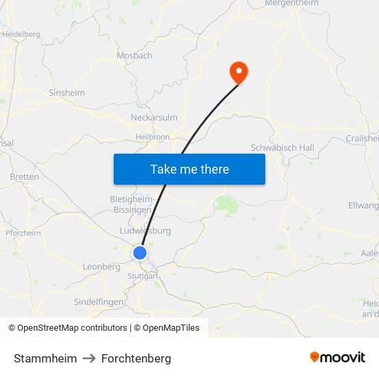 Stammheim to Forchtenberg map