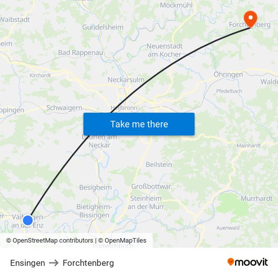 Ensingen to Forchtenberg map
