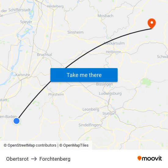 Obertsrot to Forchtenberg map