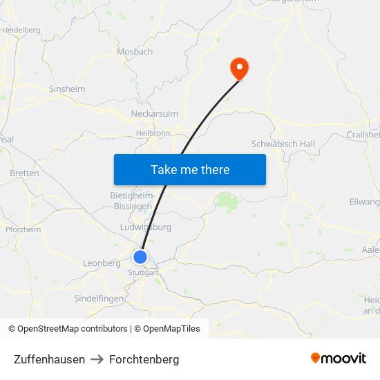Zuffenhausen to Forchtenberg map